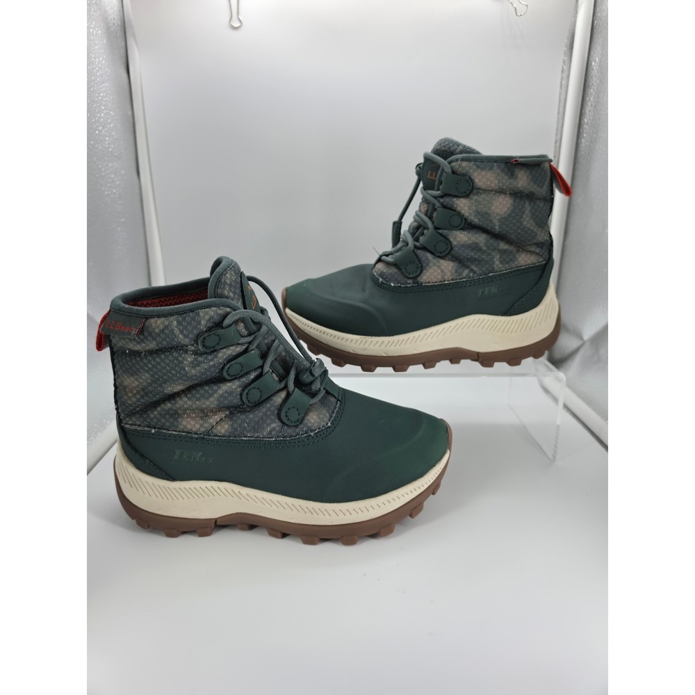 LL Bean Kids Access Insulated Snow Boots Size 12 Winter Green Camo Bungee Lace